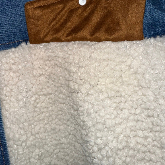 BiBi Women’s Blue Denim & Cream Sherpa Jean Jacket Size Small - Picture 10 of 16